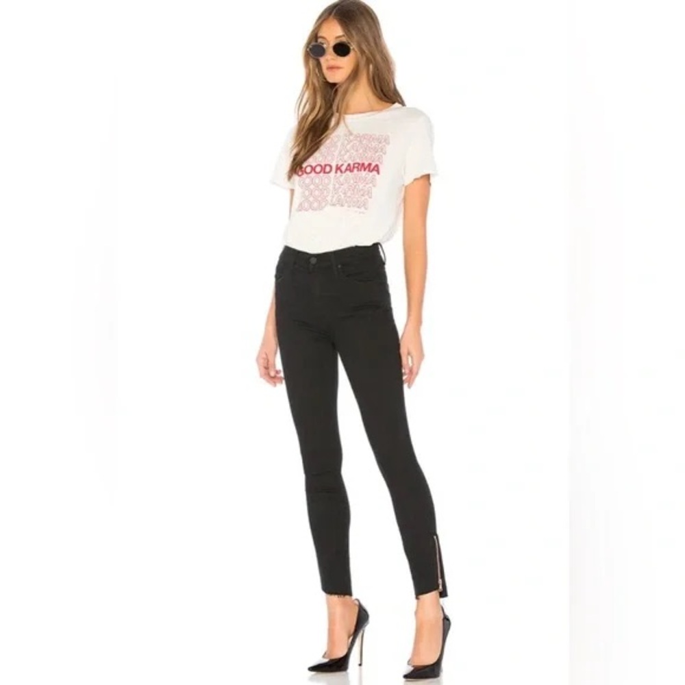 Mother Stunner Double Ankle Zipper Fray Black Stretch Skinny Jeans 24